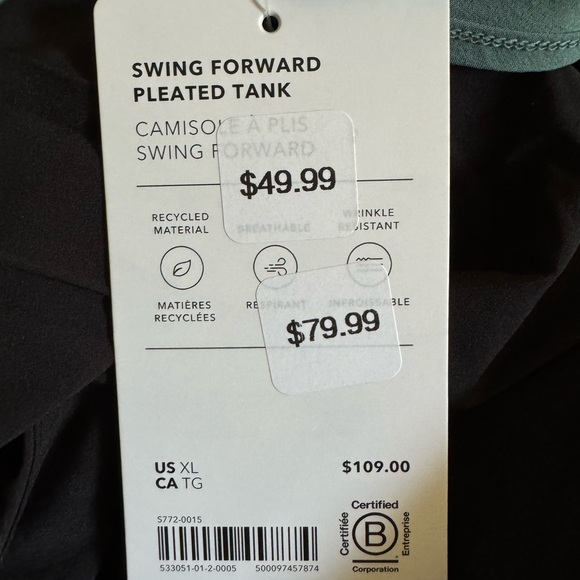 Athleta swing forward pleated tank in black size xl nwt - Picture 4 of 4